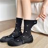 Womens Japanese Vintage Dots Pattern Cotton Middle Tube Calf Socks Hollow Out Breathable Mesh Thin Roll Cuffs Crew Socks