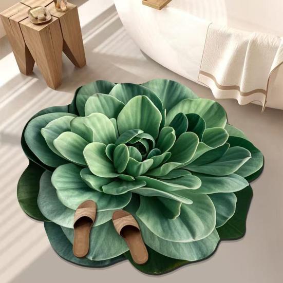 Diatomaceous Earth Floor Mat 3D Realistic Floral Design Non-Slip Absorbent Bath Mat Quick-Drying Soft