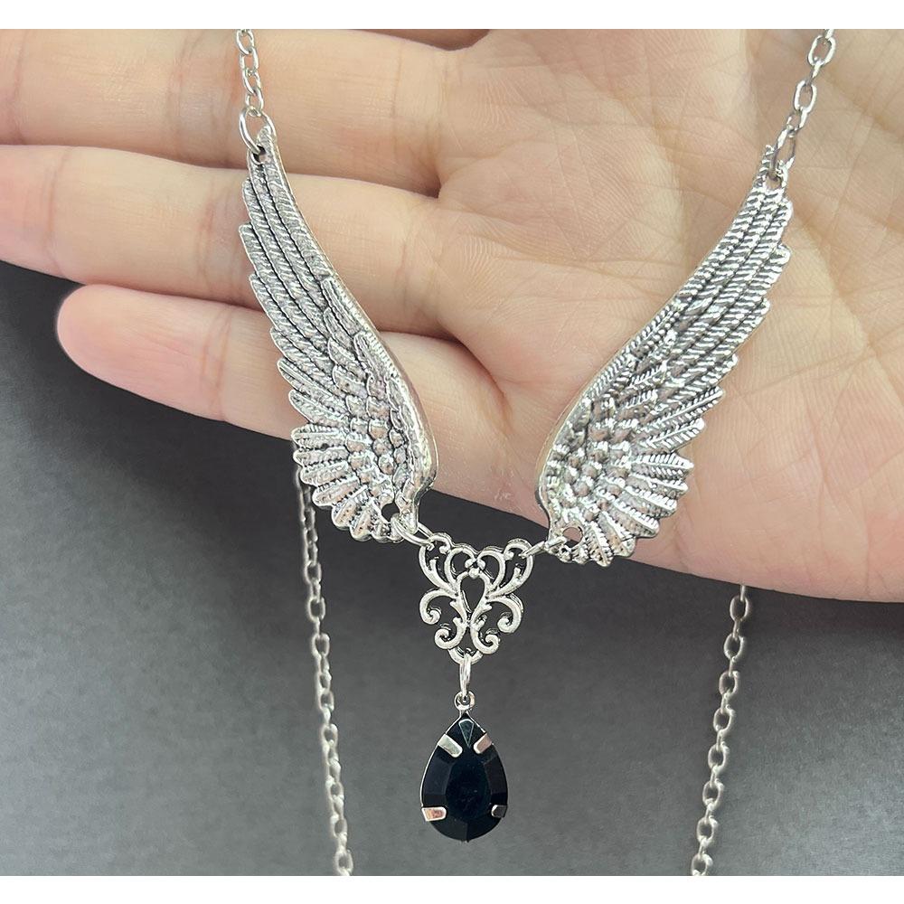 Gothic Angel Wings Necklace Angel Red Acrylic Crystal Pendant,  Witch Jewelry Accessories