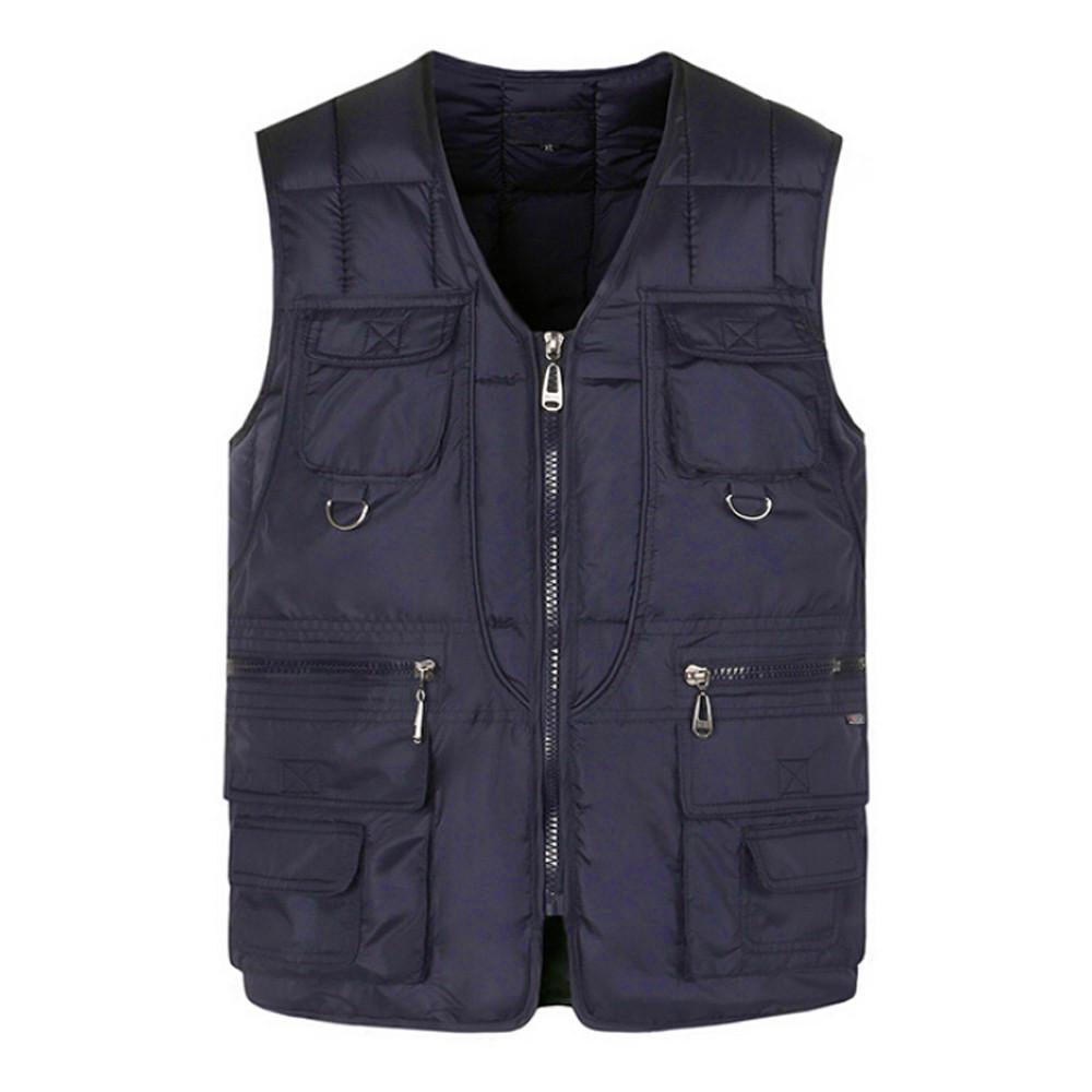

Мужская Зимняя Мода Многокарманный Цветной Жилет Жилет Куртка Пальто XXXXL синий