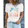 European Size 1pc Women'S Casual Polyester T-Shirt with Horse Silhouette Graphic, Round Neck, Short Sleeve