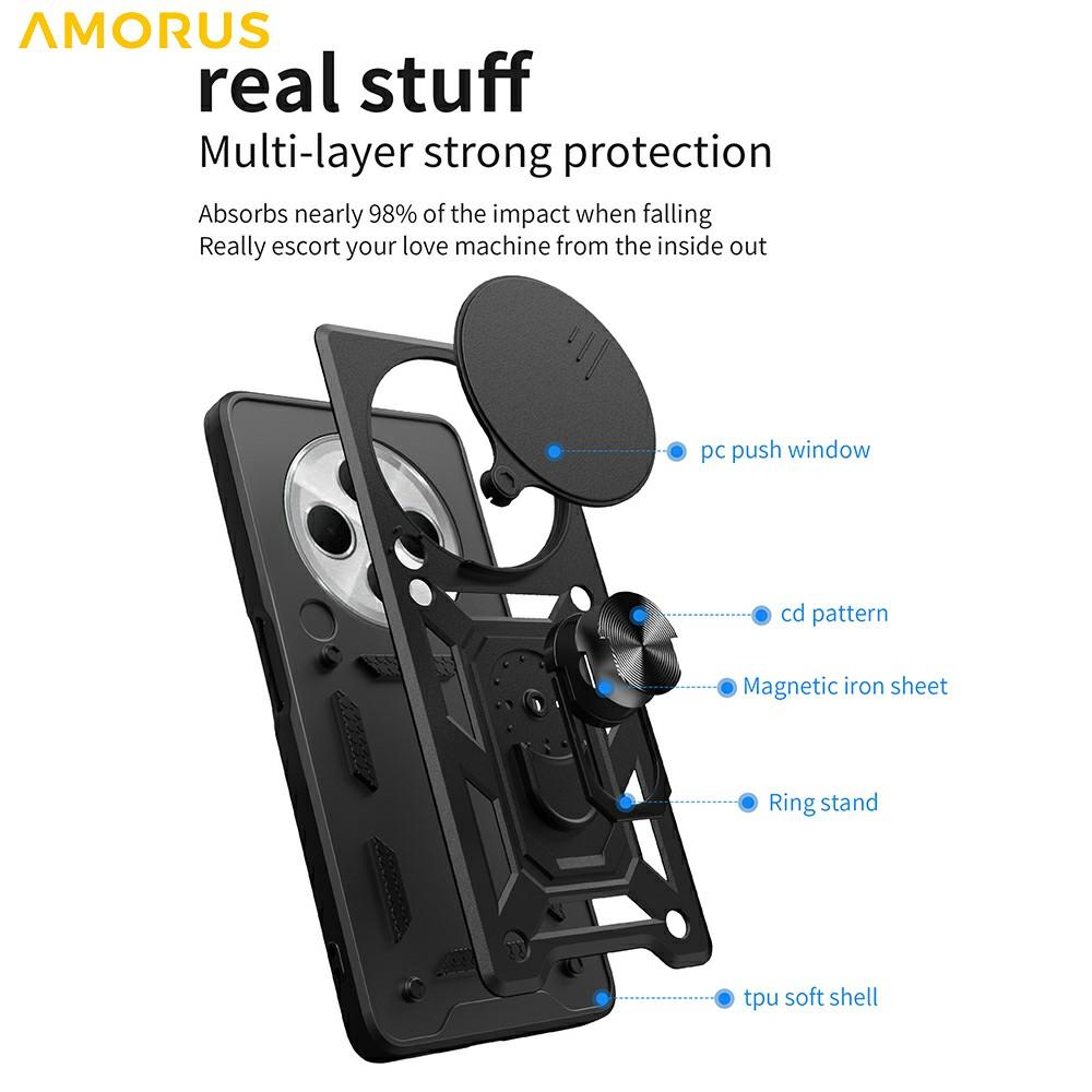 AMORUS Kickstand Case for Xiaomi Poco C75 4G/Redmi 14R 5G/14C 4G PC+TPU Phone Cover with Camera Lens Slider