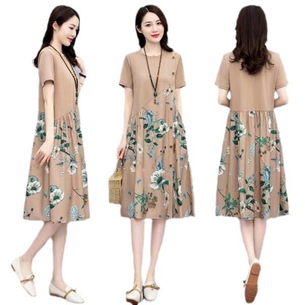 Vintage Floral Print A Line Dress With Button Front For Ladies Summer Casual Wear