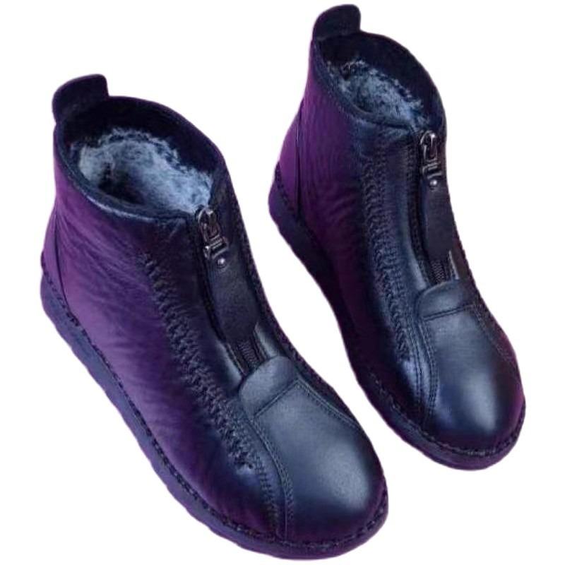 Large size beef tendon soft-soled cotton boots short boots women's winter shoes medium and old non-slip flat-soled velvet cotton shoes tide