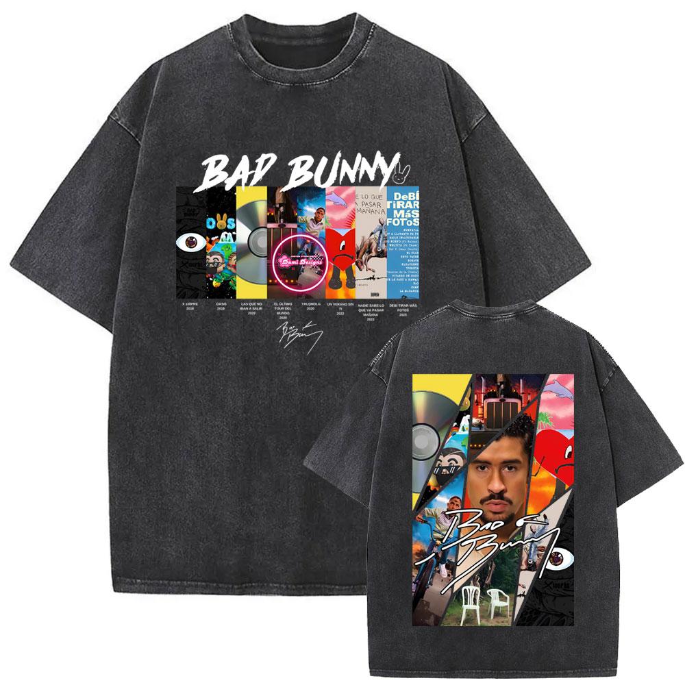 Washed Vintage Rapper Bad Bunny Un Verano Sin Ti Album Graphic Tshirt Men Women Hip Hop Fashion Pop Music T Shirts Streetwear