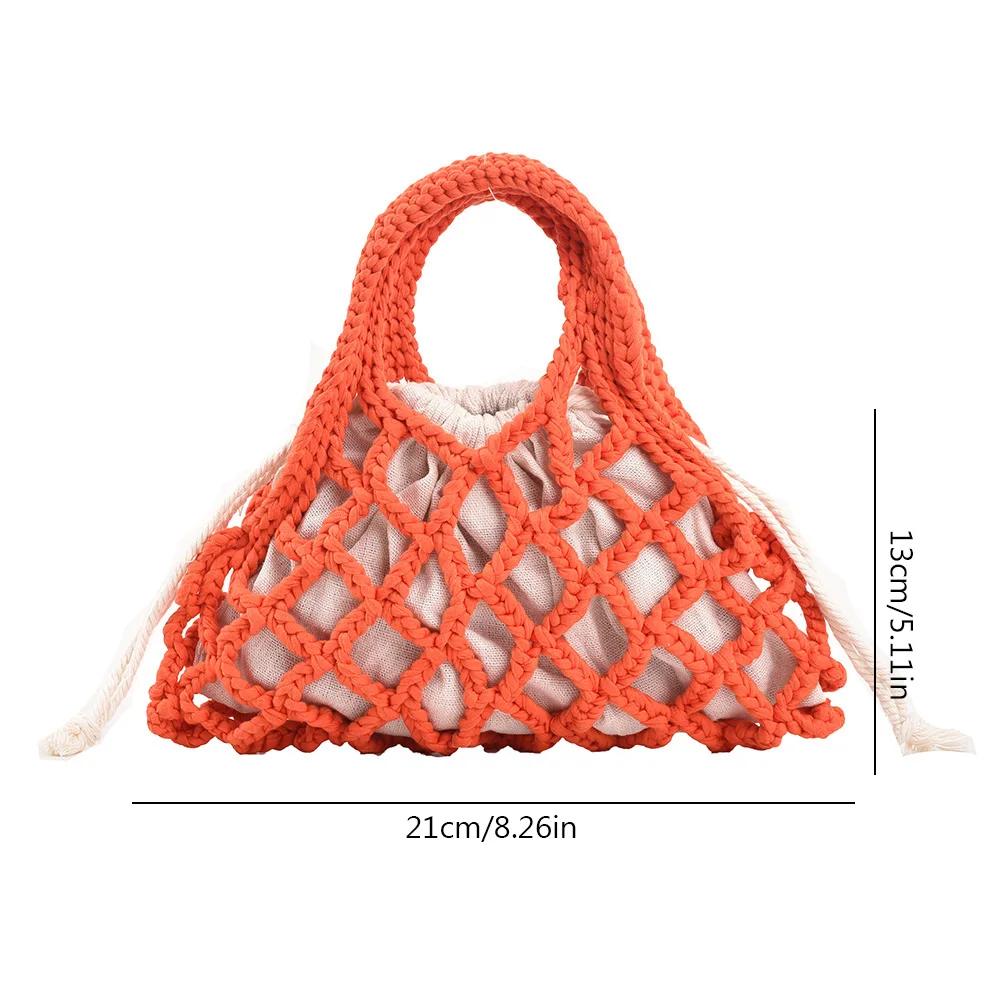 Cotton Thread Purse Handbag Fashion Knitting Mini Top-Handle Bag Personality Boho Tote Bag Woven for Women Girls Casual Summer