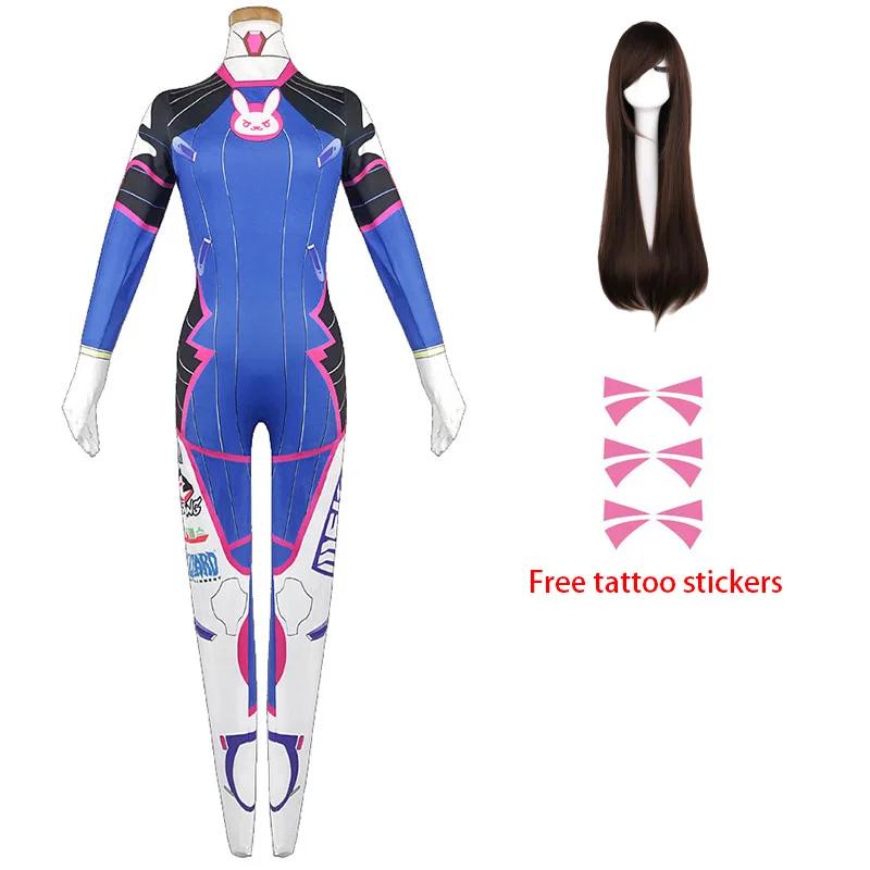 Dva Cosplay Costume Bodysuit Zenti Game Women Sexy Adult Jumpsuits Dva Wig Toy Gun Earphone Halloween Party Costumes Clothing