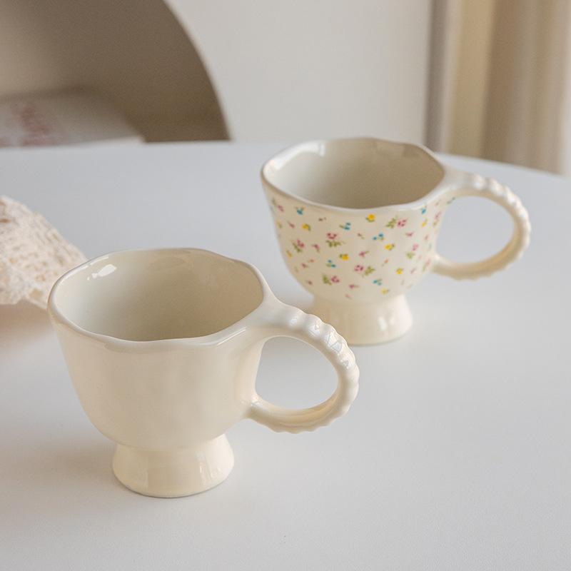 Fairy Design Small Floral Irregular Hand-Squeezed Ceramic Cup Dessert Coffee Cup Export