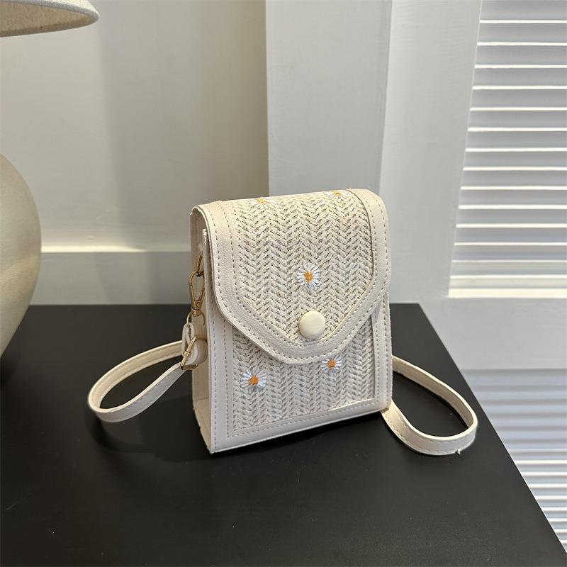Women Straw Woven Small Square Crossbody Shoulder Phone Bag For Daily Use