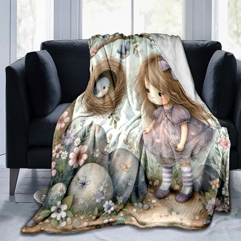 1pc Girl Printing Lightweight Flannel Blanket, Comfortable and Warm Blanket, for Camping Sofa Bed and Couch Office, Gift