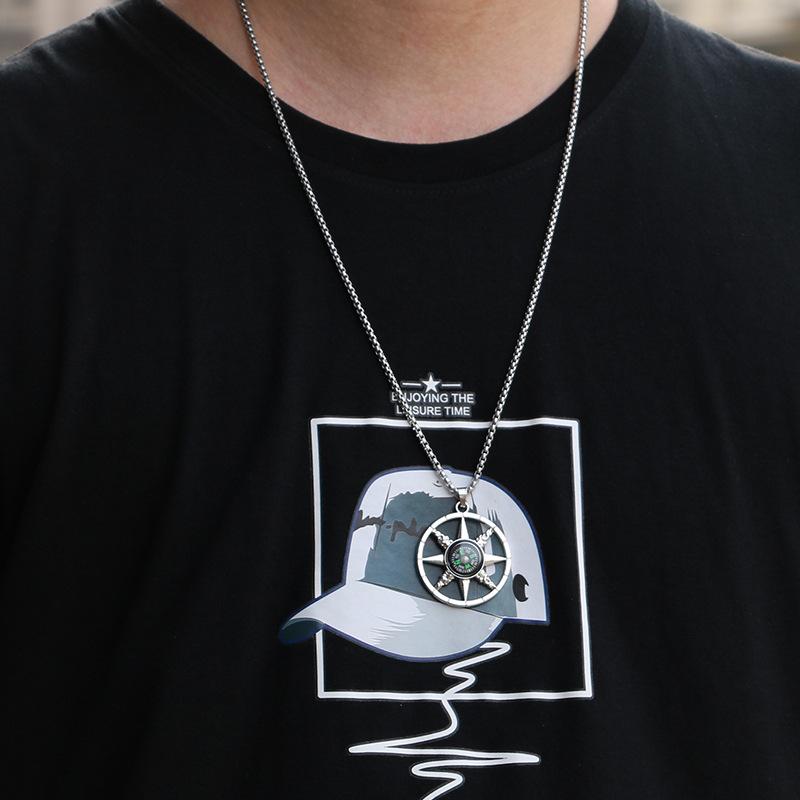 Compass Titanium Steel Men's Ins Cold Style Hip-hop Long Sweatshirt Chain Simple Temperament Accessories Pendant Necklace