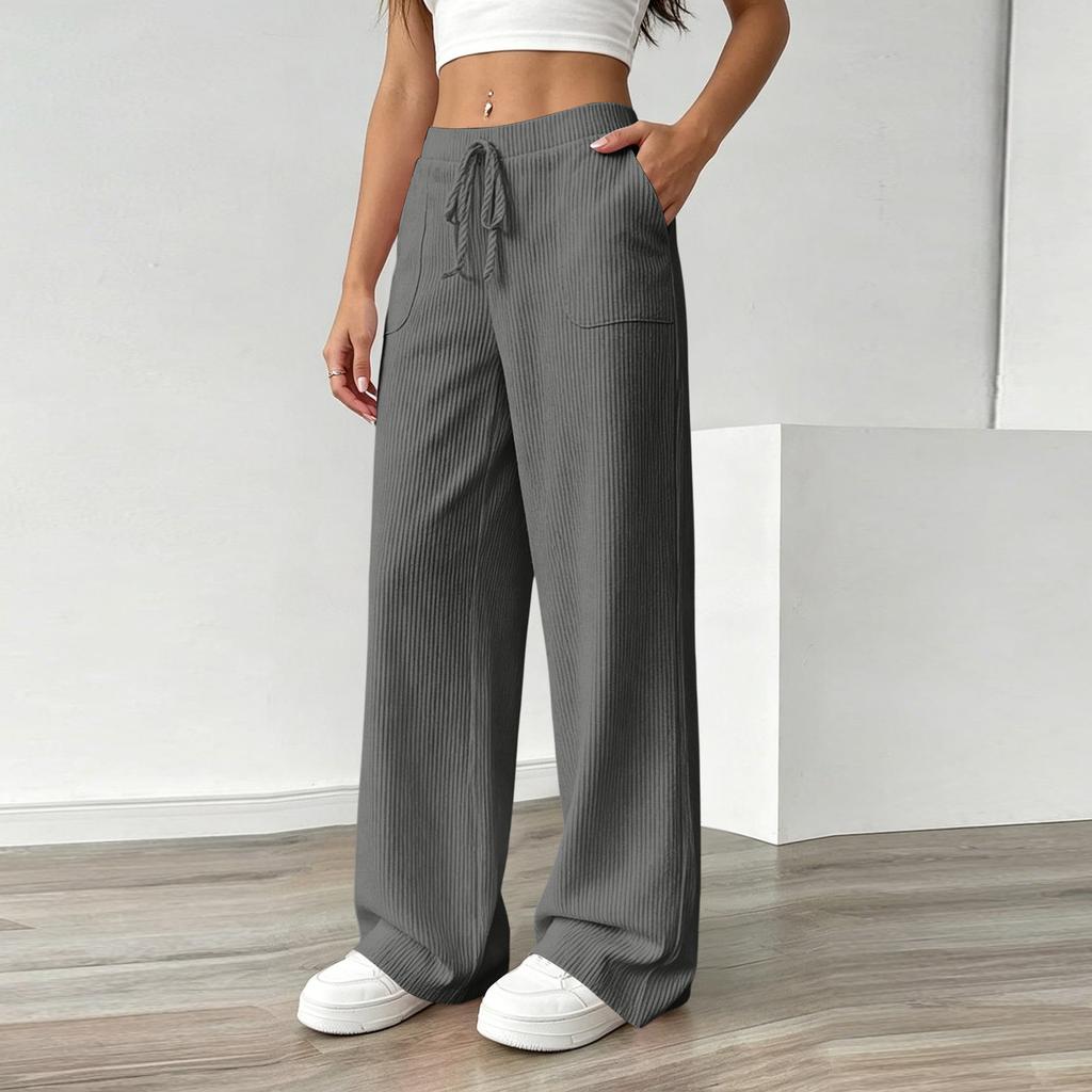 Women's Summer Color Wide Leg Pants - Casual Loose Fit Flowy Trousers with Fabric for Comfortable Daily Wear