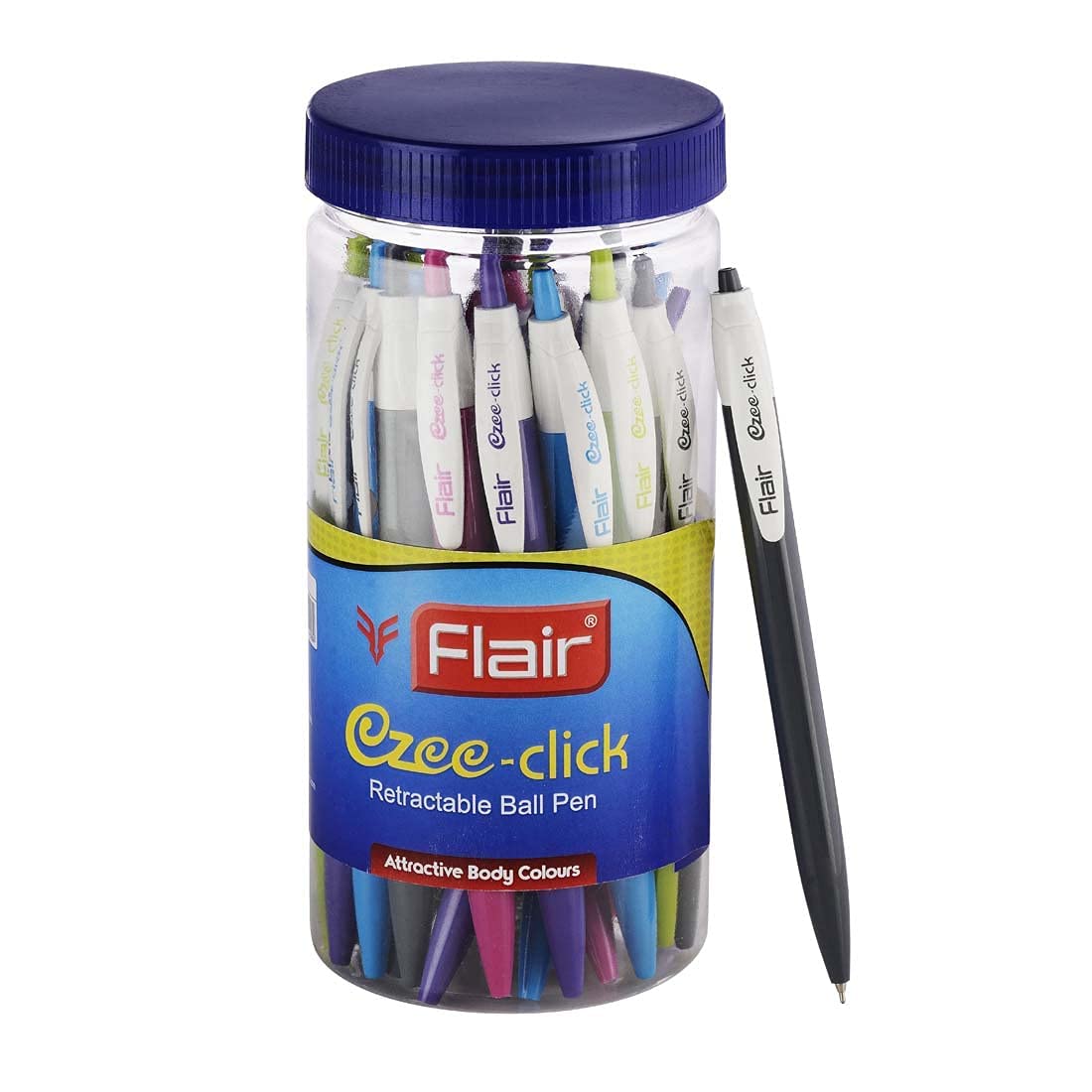 

Flair Ezee Click 0.7–1 mm Retractable Ball Pen Jar Pack of 1 x 25 Blue Ink Pastel Grip Smooth Writing for Office School Home