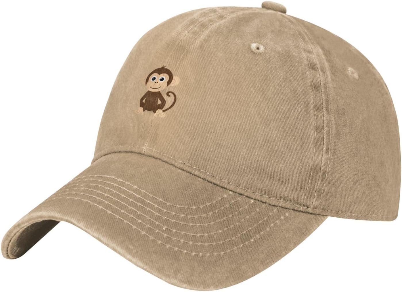 Black Naughty Little Monkey Printed Washed Cowboy Baseball Cap for Adults Stylish and Breathable Hat One Size
