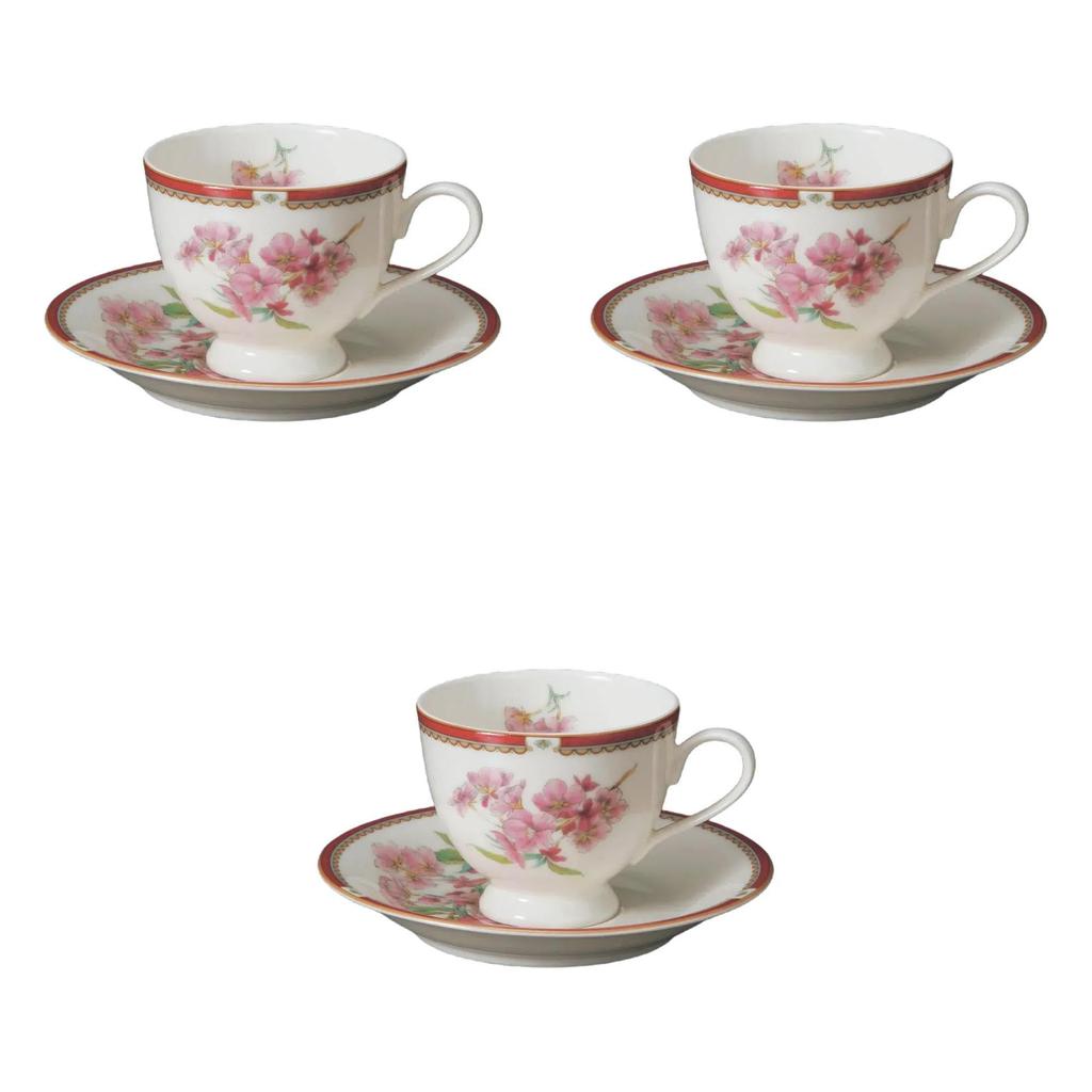 Set of 3 NB Sakura Coffee Cups and Saucers x x 7 Fuse Ware Cups and Saucers by Setomonohonpo [11 8.3 cm, 200cc]