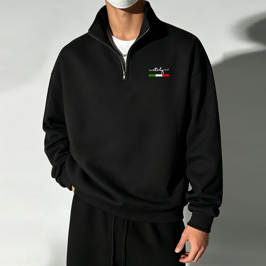 Herren Half-Zip Hoodie, Einfacher und Stilvoller Bedruckter Stehkragen Hoodie, Lässiger Langarm Fleece Stehkragen Hoodie, Herren Viertel-Zip Hoodie