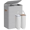 SONGMICS Laundry Basket, 44.9 Gal. Laundry Hamper, 2 Compartments, Easy Assembly, with Lid and Handles, Removable Inner Bags, 22 X 15.7 X 29.5 Inches