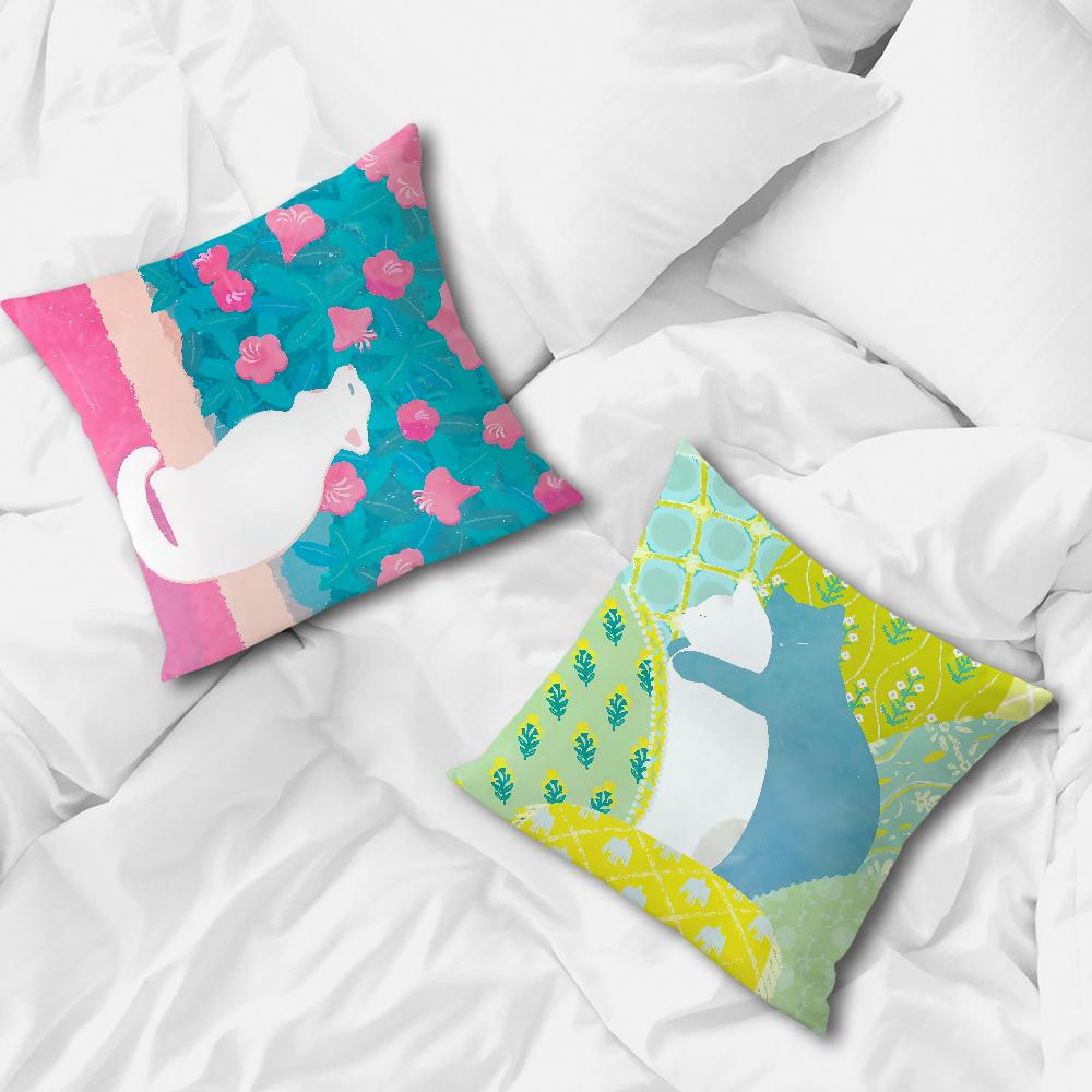 Color Fashion Cat Cute Cartoon Dopamine Comfortable Soft Pillow Case for Sofa Living Room Home Office Decor Protective Covers