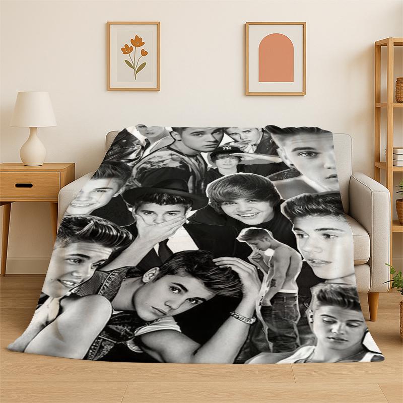 3D Justin Singer Star Flannel Blanket Soft Warm Throw Blanket for Bedroom Living Room Bed Travel Camping Picnic Gift