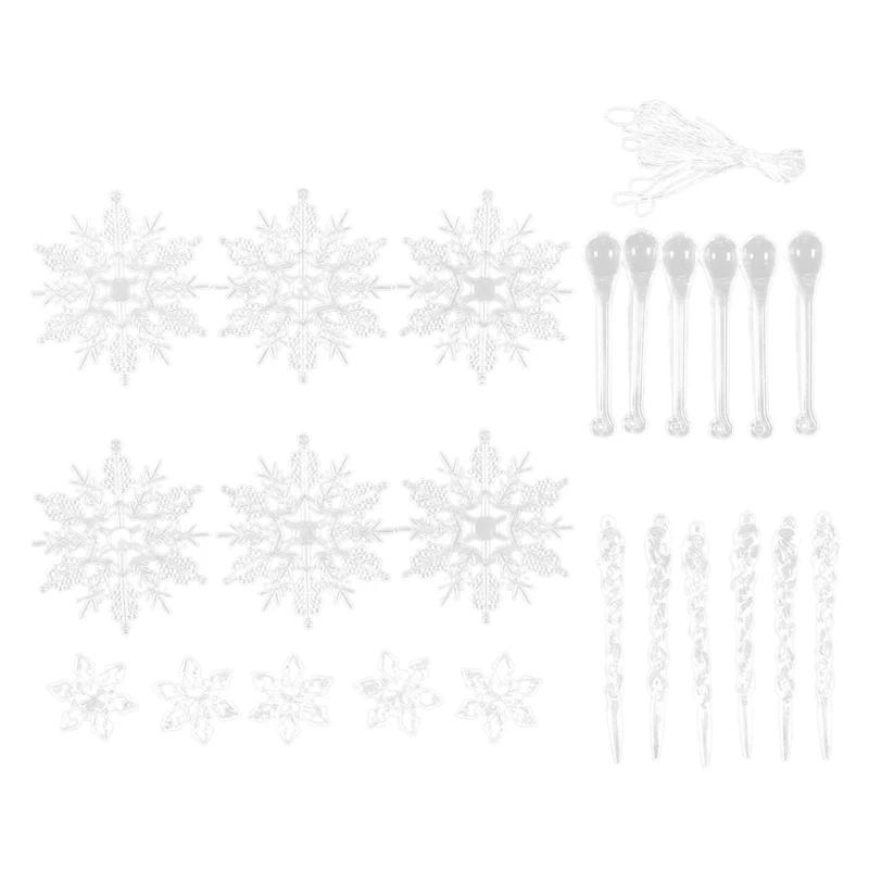 K1AE Snowflake and Icicle Ornament Set Christmas Celebration Hanging Ornament Snowflake and Icicle Baubles Collection