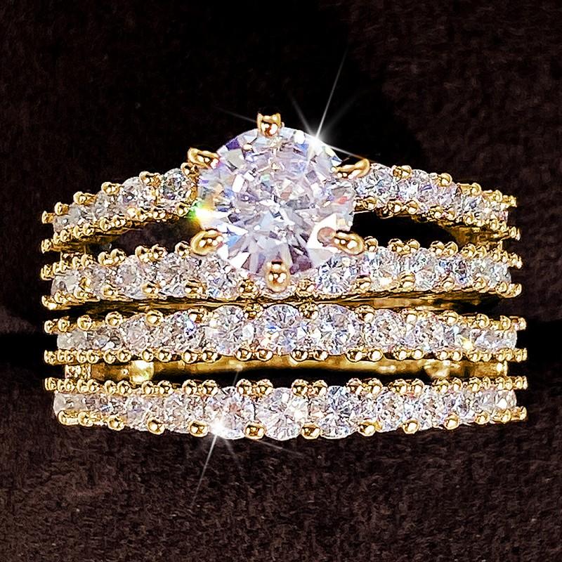 Sparkling 2Pcs Set Cubic Zirconia Rings for Women Wedding Engagement Fashion Jewelry Luxury Trendy Female Rings Wholesale