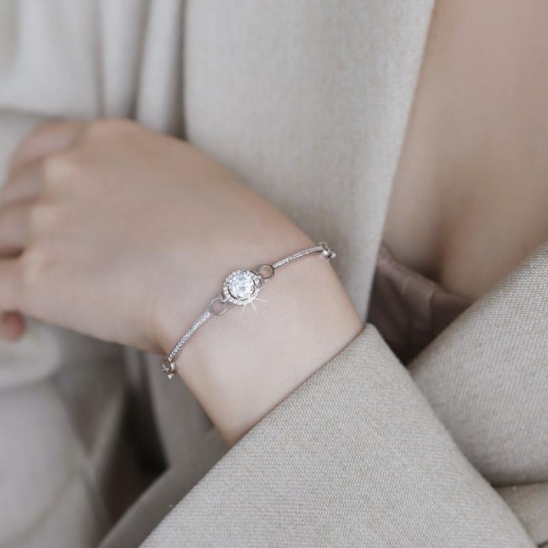 LESF 1 Carat Moissan Diamond Women Bracelet 925 Sterling Silver Round Bracelet White Gemstone Popular Jewelry