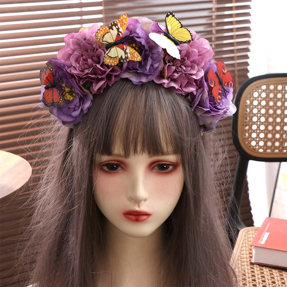 Butterfly Headdress Flower Hairband Faux Floral Cosplay Fairy Headband  Women Girls
