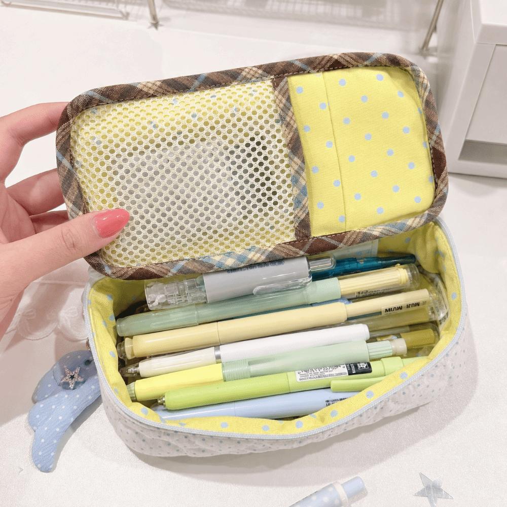 Trousse à crayons matelassée Cœur Double fermeture Trousse à crayons Durable Trousse de papeterie Étudiants