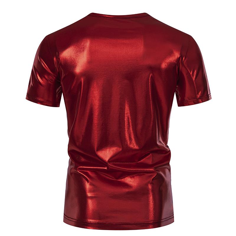 T-shirt da Uomo Lucida Metallica Estiva Casual Girocollo Manica Corta Top Magliette Nuova Moda Oro Costume di Scena Festa Disco Nightclub Tee