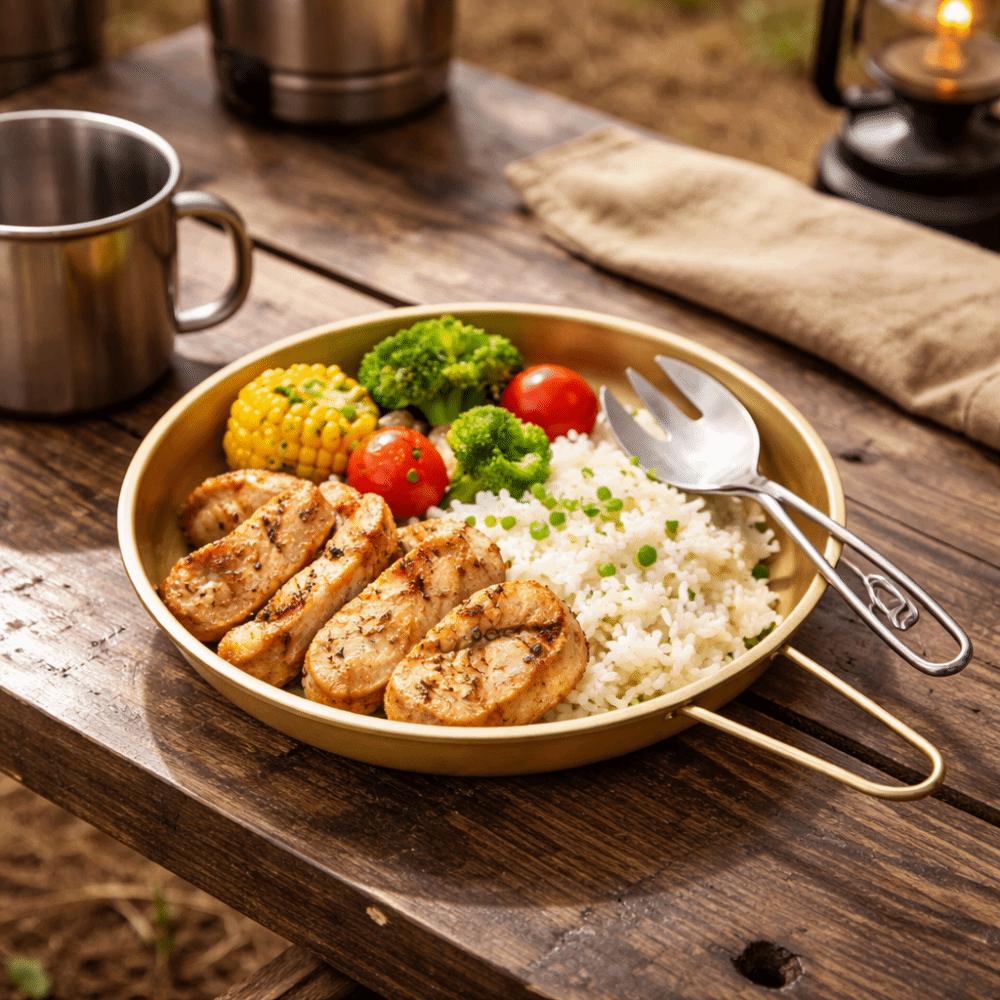 with Handle Stainless Steel Plates Round Serving Plate Tableware Barbecue Dish Outdoor Dining