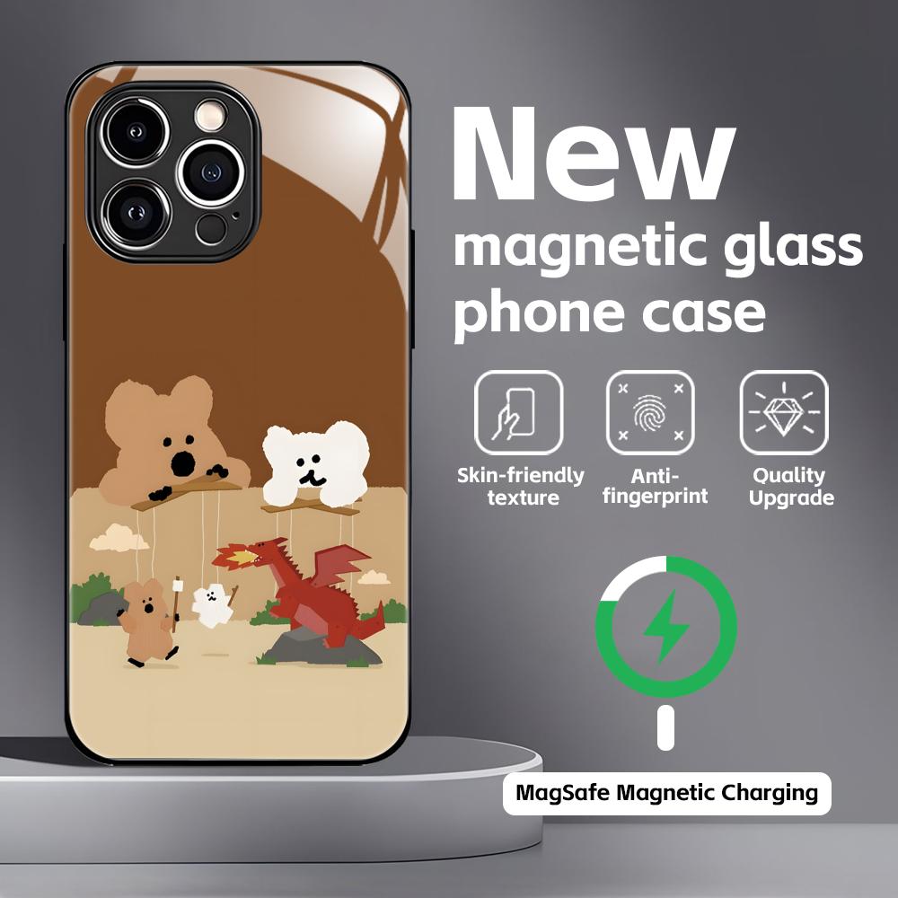 

Cute D-Dinotaeng Phone Case For iPhone17 16 15 14 13 12 11 X XR XS 8 Plus Mini Pro Max Glass Magnetic Case iPhone17 Pro