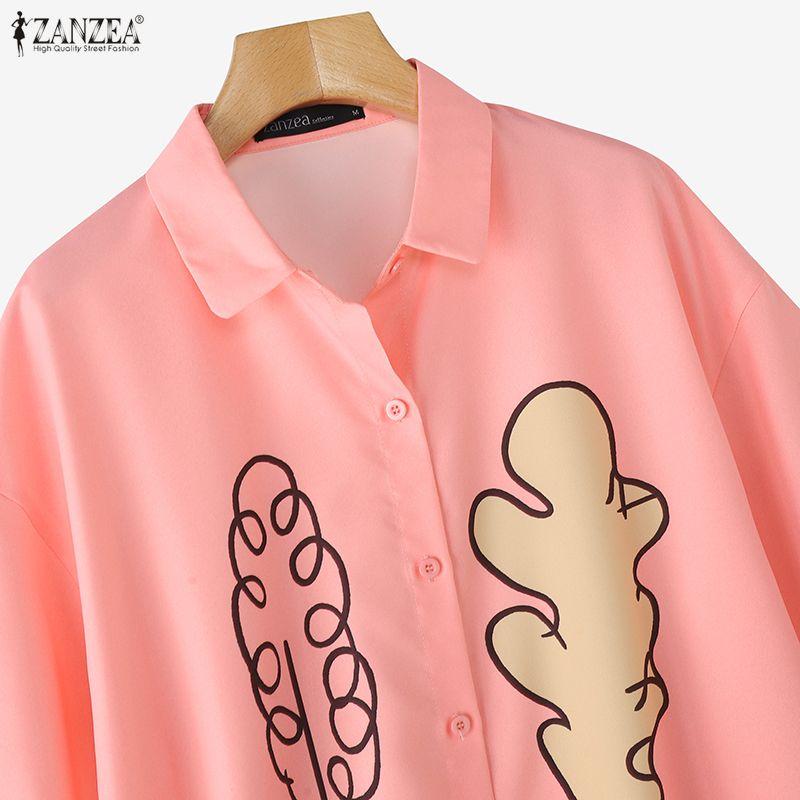 ZANZEA Women Turn Down Cillar Summer Casual Short Sleeve Print Blouse