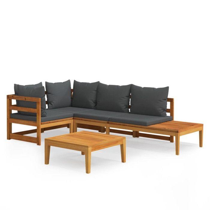 VidaXL Garden Lounge Set 4 Pcs with Dark Grey Cushions Acacia Wood 3087277