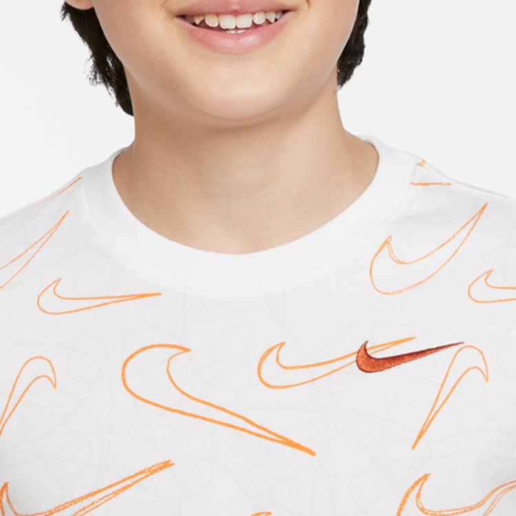 Nike Logo Pattern Printed Round Neck Short Sleeve T-Shirt Kids Tops White DO1815-100