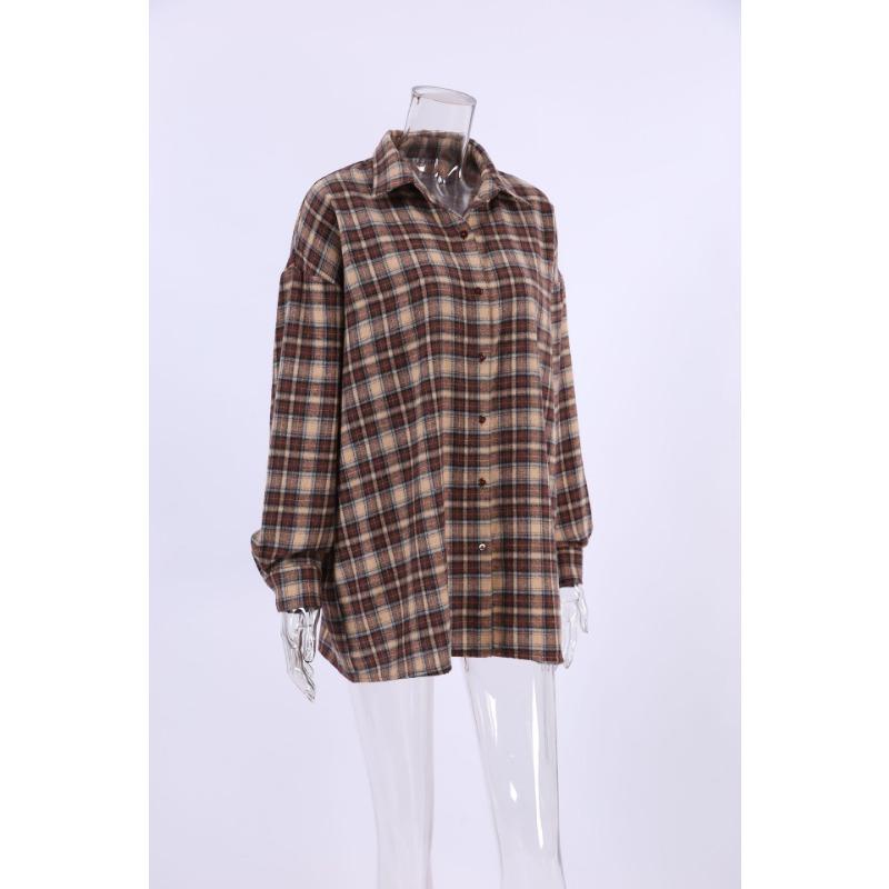 Spring New Retro Plaid Shirt Women's Long Design Fashionable Loose Top