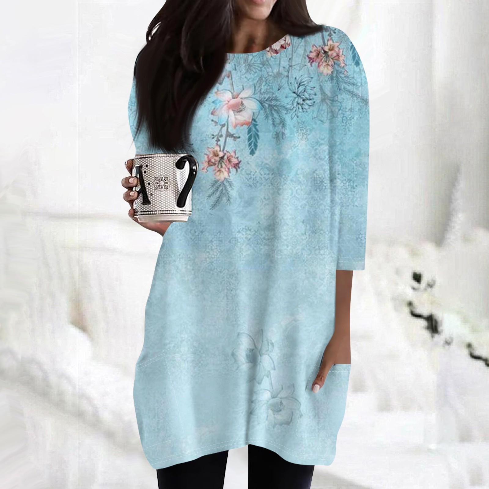 

Женские повседневные рубашки с рукавами 3/4, модные туники с принтом, топы с карманами S