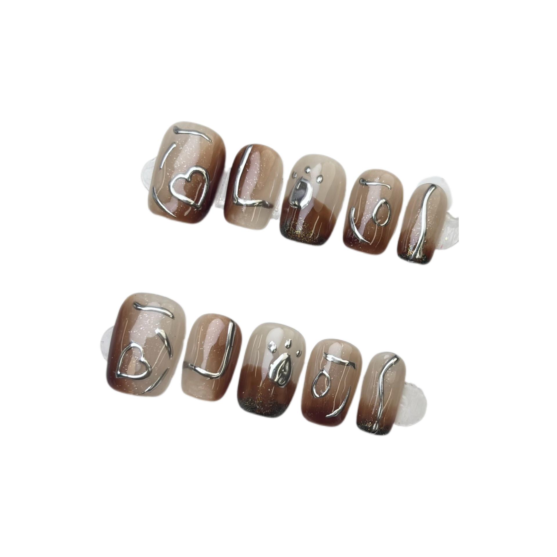 

Handmade Wearable Nails: Until the Seas Run Dry, and the Rocks Crumble – Hand-Painted Short Nail Art Pieces Small
