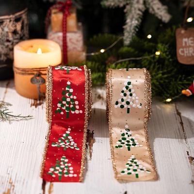 Christmas Wired Ribbon 2 Rolls Sparkly Burlap Wired Edge Decor Crafts Wrapping Wreath Fabric Ribbon For Party Stairs Window