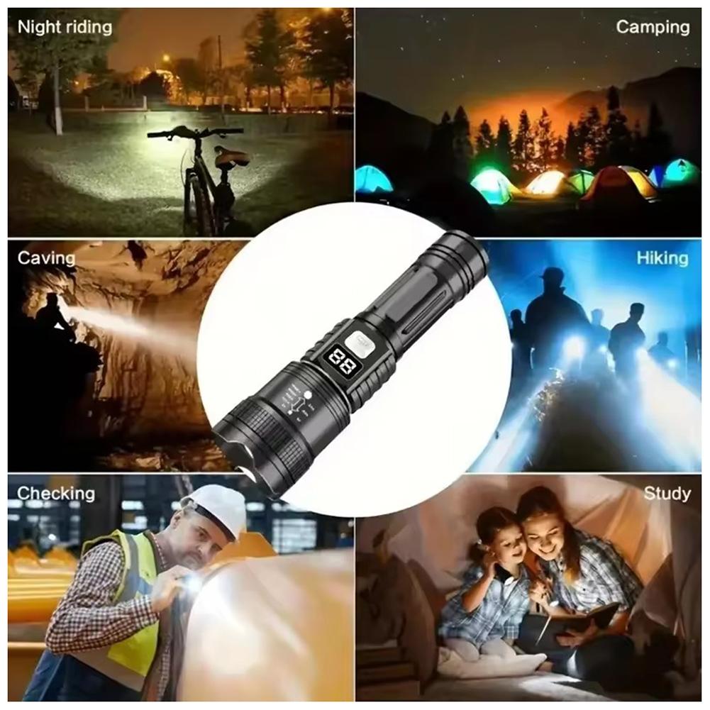 High-Lumen Zoomable Flashlight For Camping Blindingly Bright Power Banks Function For Home Securitys