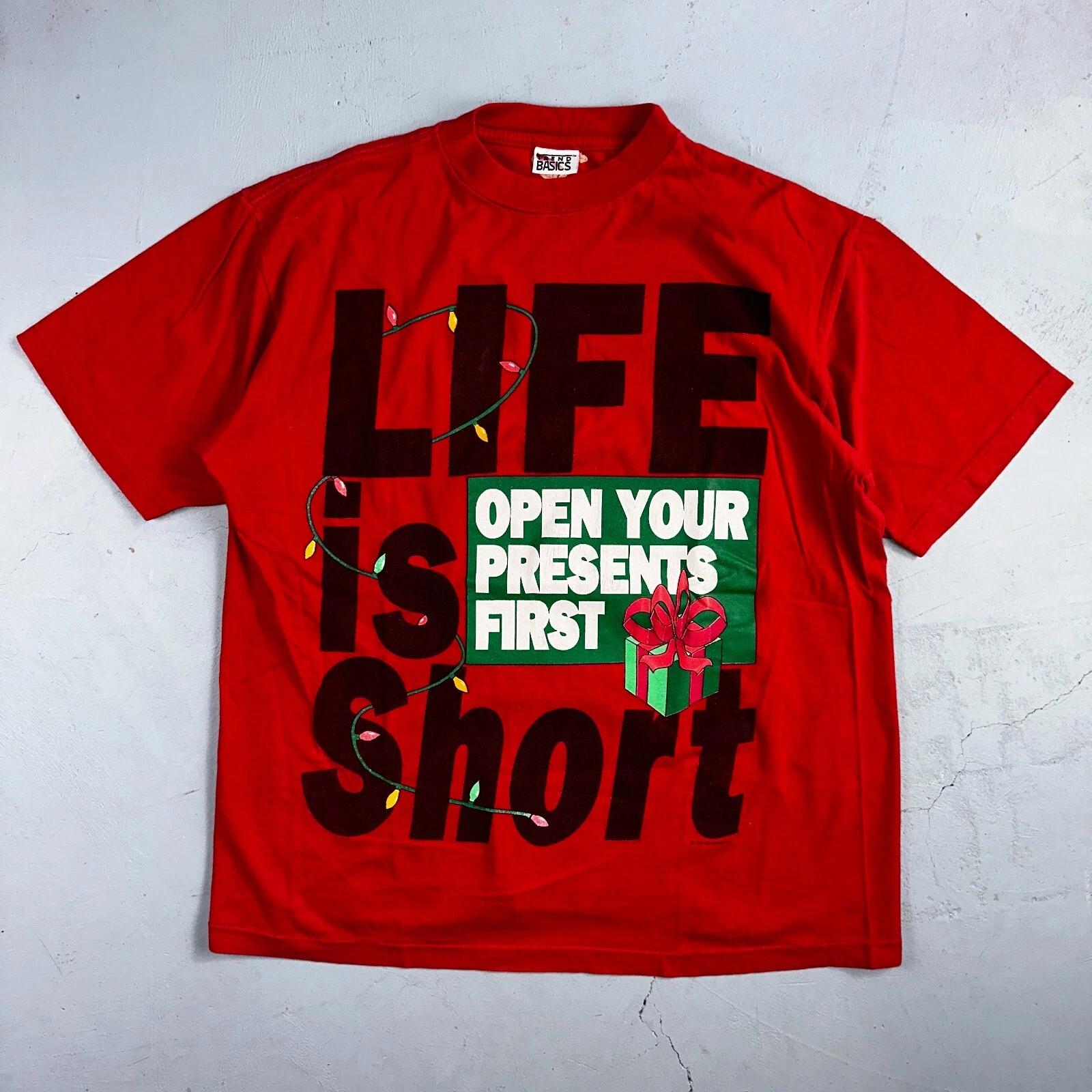 

Christmas Life Is Short Presents VTG T Shirt 90s Single Stitch Red Funny Joke 4XL