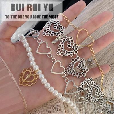 RUI RUI YU Choker Karoliai Saldūs Šaunūs Retro Asmenybės Karoliai Trumpi Tuščiaviduriai Persiko Širdies Formos Raktikaulio