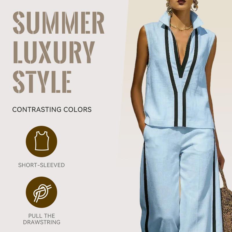 Set Canotta Senza Maniche Donna Colore a Contrasto Stile Europeo Lusso Leggero Estivo Trendy Elegante
