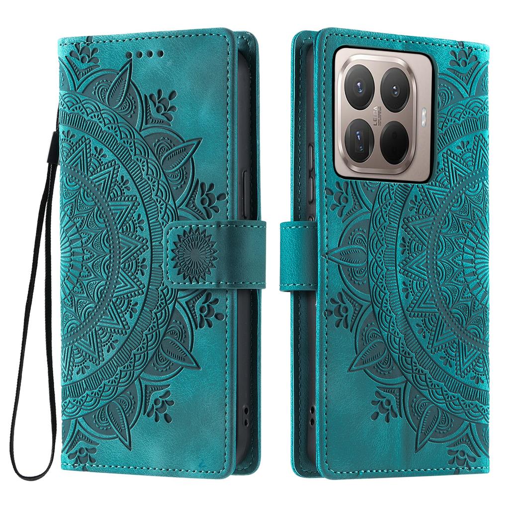 For Xiaomi 15T Pro Case Imprinted Totem Skin Feel Wallet Leather Phone Cover with Hand Strap