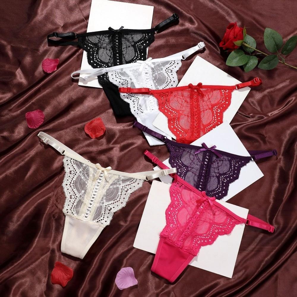 Transparent Lace Thong Bow Panties Mesh Lace Briefs Sweet Underwear for Women  Lady