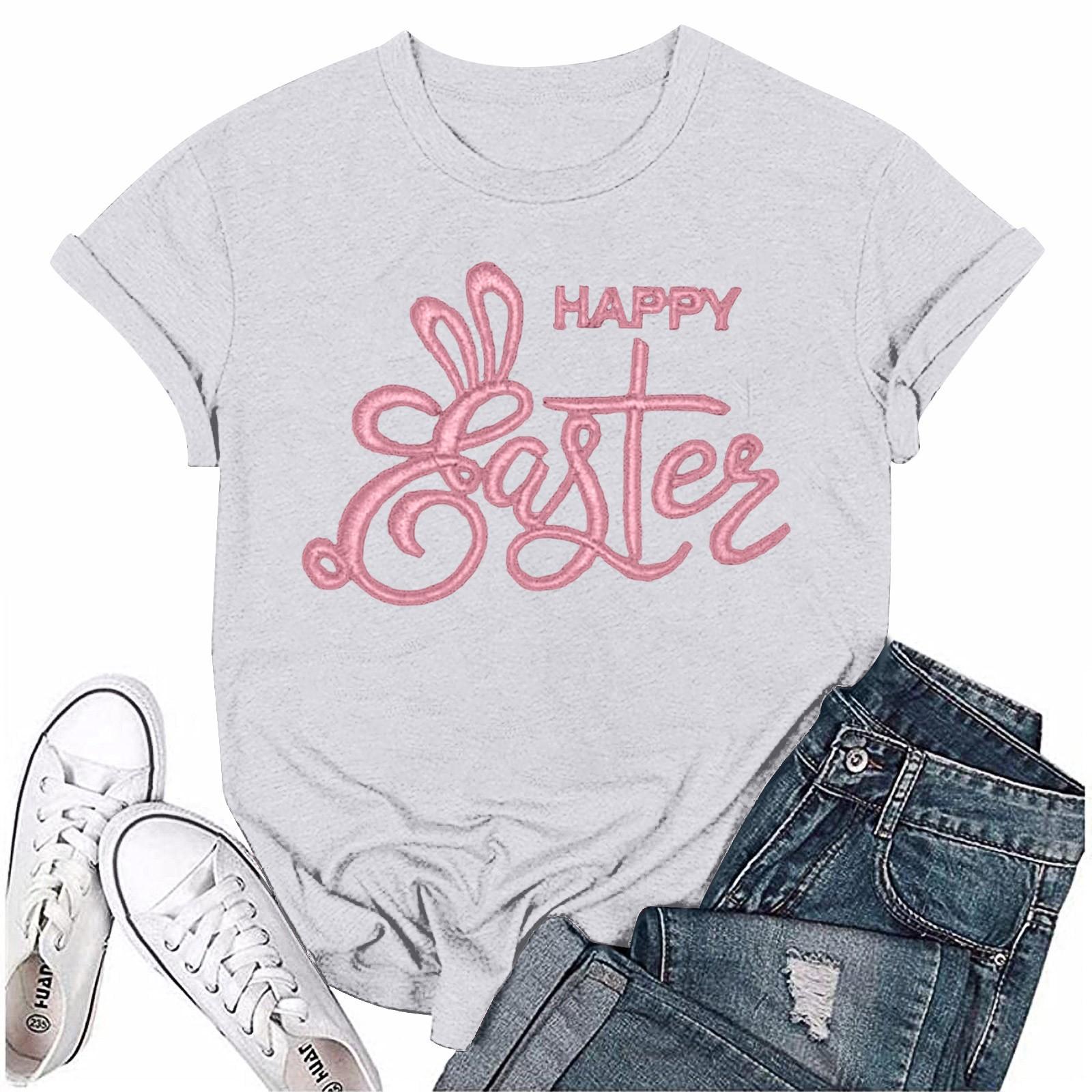 

Женская модная пасхальная принтованная повседневная плиссированная круглая футболка с коротким рукавом XL белый