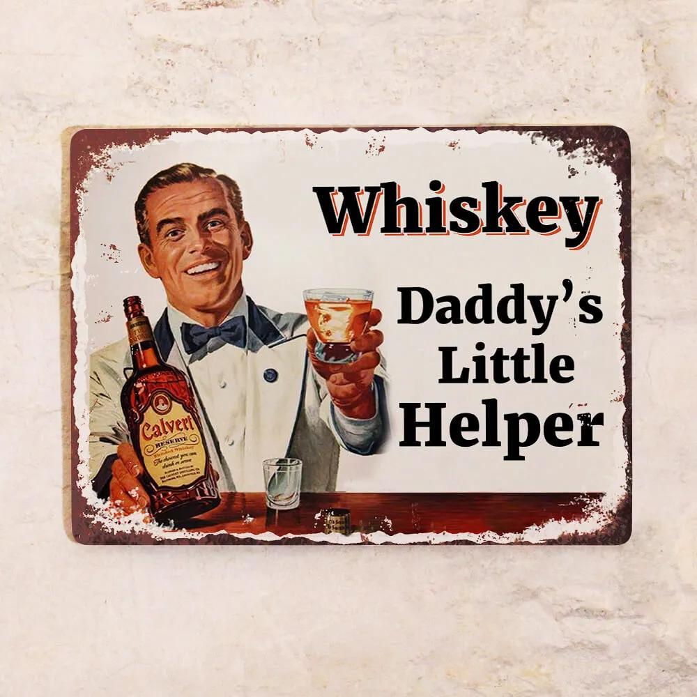 Whiskey Daddy s Little Helper Tin Sign 20x30cm, Vintage Bar Humor Wall Decor