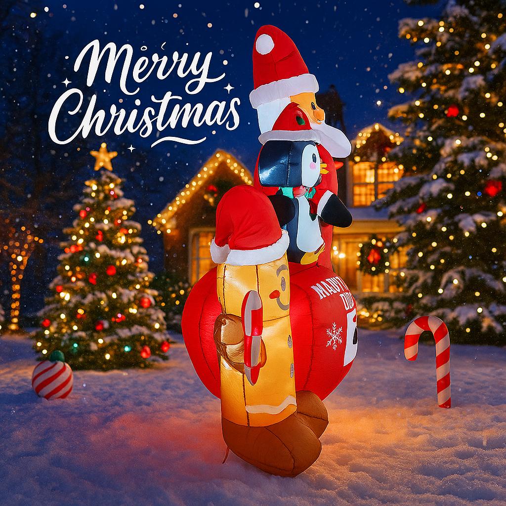 7.22FT Inflatable Santa Penguin Gingerbread Man Set Toy Xmas Yard Decoration Festive Gift LED Christmas Supplies Home Ornament