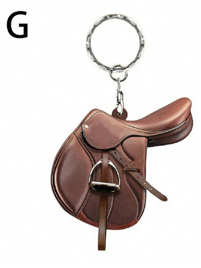 1 Pc Western Cowboy Saddle Acrylic 2D Keychain Pendant Personalized Decoration Universal Men's and Women's Flat Keychain