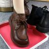 Autumn new mother shoes single shoes soft leather comfortable flat bottom deep mouth velvet lace up round head retro casual single shoes