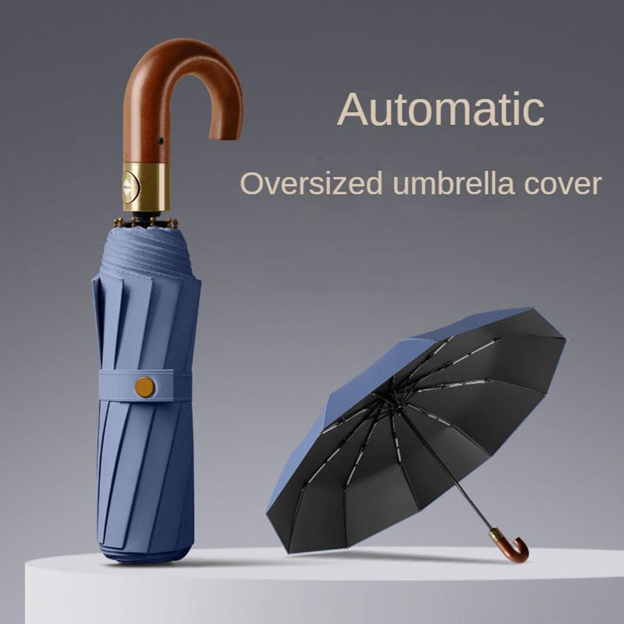 Větruodolný UV ochrana ležérní skládací UPF50+ automatická rukojeť deštníku zakřivená rukojeť design, stylový design kompaktní slunce a déšť